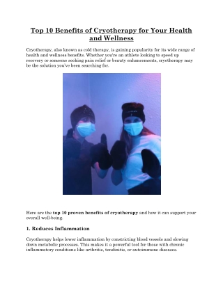 Top 10 Benefits of Cryotherapy for Your Health and Wellness