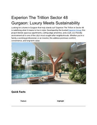 Experion The Trillion Sector 48 Gurgaon: Luxury Meets Sustainability