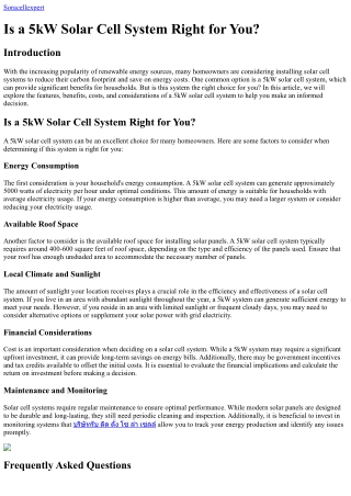 Is a 5kW Solar Cell System Right for You