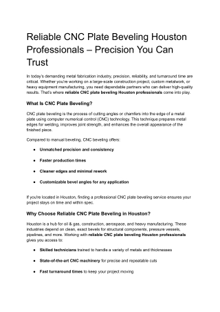 Reliable CNC Plate Beveling Houston Professionals – Precision You Can Trust