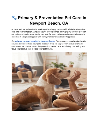 Primary & Preventative Pet Care in Newport Beach, CA