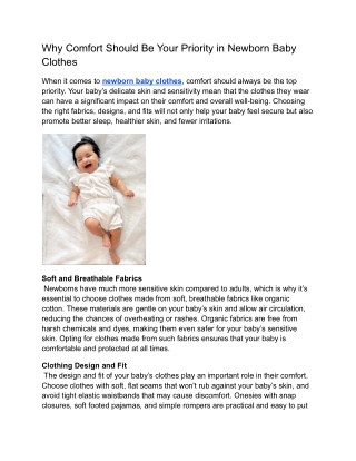 Why Comfort Should Be Your Priority in Newborn Baby Clothes