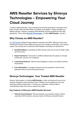 AWS Reseller Services by Shrevya Technologies – Empowering Your Cloud Journey