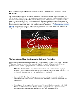 How a German Language Course in Chennai Can Boost Your Admission Chances in German Universities