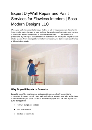 Expert Dry Wall Repair and Paint Services for Flawless Interiors