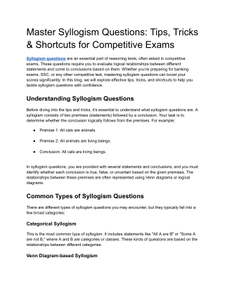 Master Syllogism Questions_ Tips, Tricks & Shortcuts for Competitive Exams