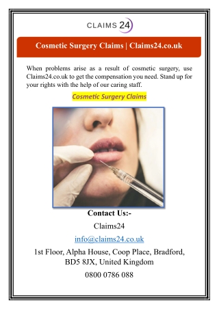 Cosmetic Surgery Claims | Claims24.co.uk