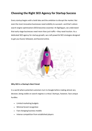 Choosing the Right SEO Agency for Startup Success