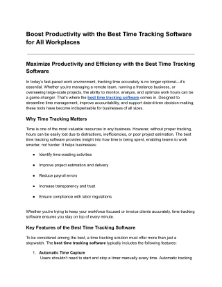 Boost Productivity with the Best Time Tracking Software for All Workplaces