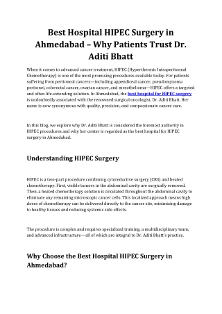 Best Hospital Hipec Surgery in Ahmedabad | Dr. Aditi Bhatt