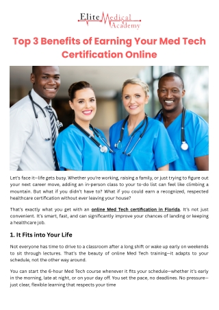 Top 3 Benefits of Earning Your Med Tech Certification Online