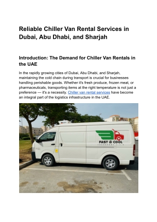 Reliable Chiller Van Rental Services in Dubai, Abu Dhabi, and Sharjah