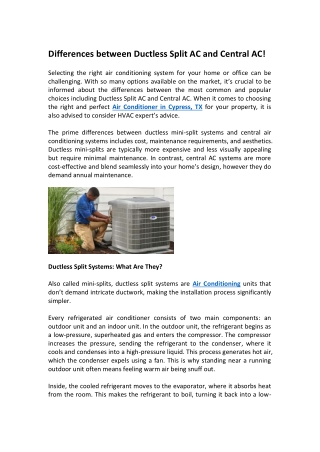 Differences Between Ductless Split AC and Central AC!