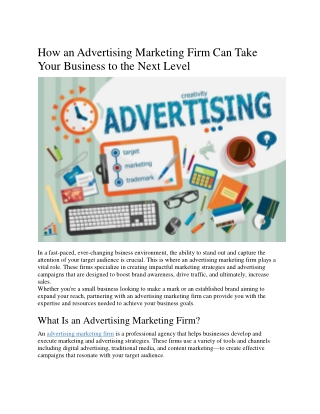 How an Advertising Marketing Firm Can Take Your Business to the Next Level