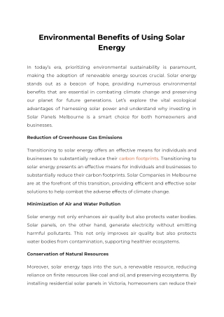Environmental Benefits of Using Solar Energy