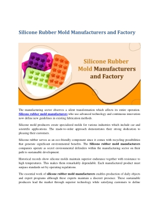 Silicone Rubber Mold Manufacturers and Factory
