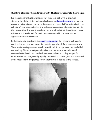 Building Stronger Foundations with Shotcrete Concrete Technique