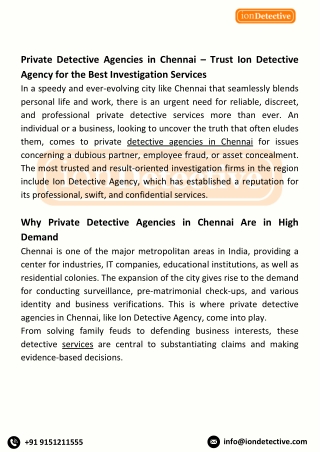 Ion Detective Agency – Leading Private Detective Agency in Chennai