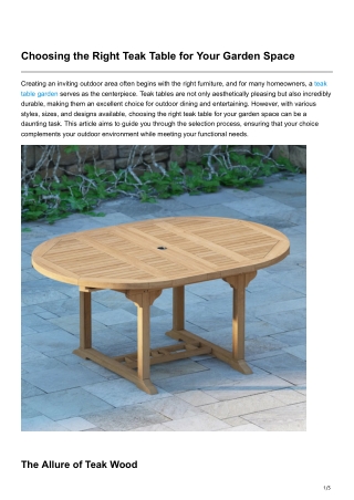 Choosing the Right Teak Table for Your Garden Space