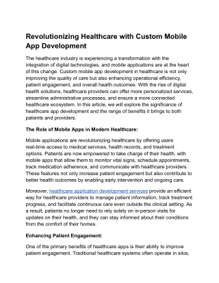 Revolutionizing Healthcare with Custom Mobile App Development