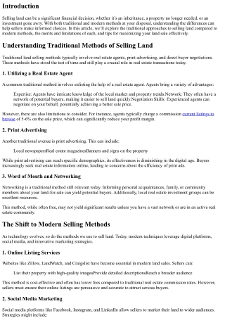 Selling Land: Traditional vs. Modern Methods