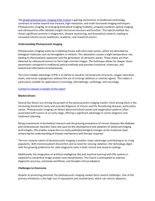 Photoacoustic Imaging Market Analysis: Emerging Technologies, Trends, and Foreca