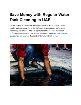 Save Money with Regular Water Tank Cleaning in UAE
