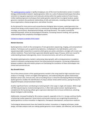 Spatial Genomics Market Outlook: Opportunities, Challenges & Future Growth