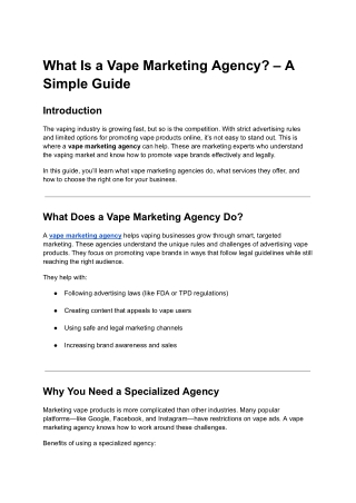 What Is a Vape Marketing Agency? – A Simple Guide