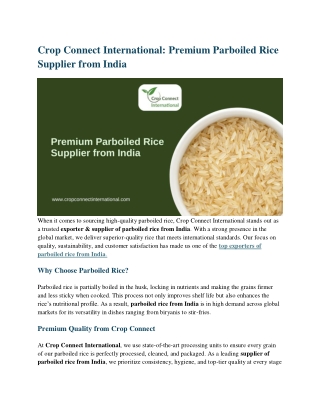 Crop Connect International Premium Parboiled Rice Supplier from India