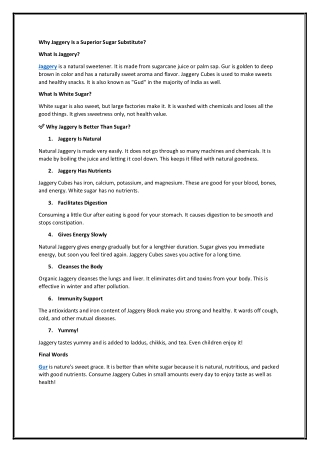 Why Jaggery Is a Superior Sugar Substitute?