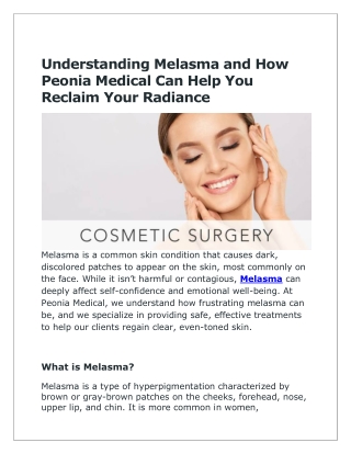 Melasma Treatment by Peonia Medical