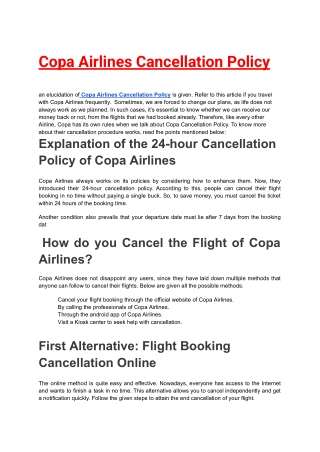 Copa Airlines Cancellation Policy