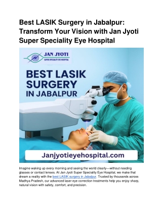 Best LASIK Surgery in Jabalpur_ Transform Your Vision with Jan Jyoti Super Speciality Eye Hospital