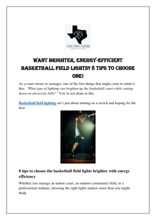 Want Brighter, Energy-Efficient Basketball Field Lights? 8 Tips to Choose One!