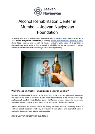 Alcohol Rehabilitation Center in Mumbai – Jeevan Navjeevan Foundation