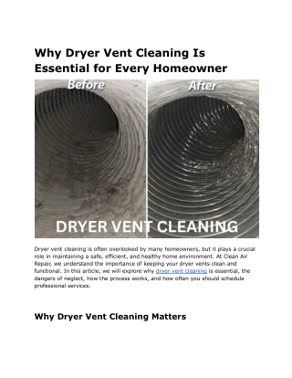 Why Dryer Vent Cleaning