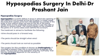 Hypospadias Surgery In Delhi-Dr Prashant Jain