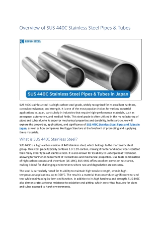 Overview of SUS 440C Stainless Steel Pipes & Tubes