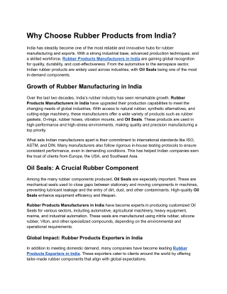 Why Choose Rubber Products from India