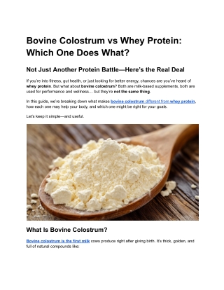 Bovine Colostrum vs Whey Protein: Which One Does What?