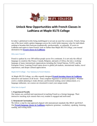 Unlock New Opportunities with French Classes in Ludhiana at Maple IELTS College