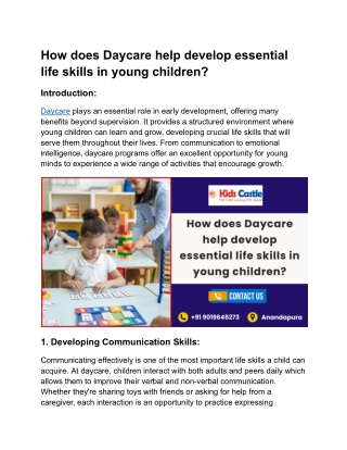 How does Daycare help develop essential life skills in young children
