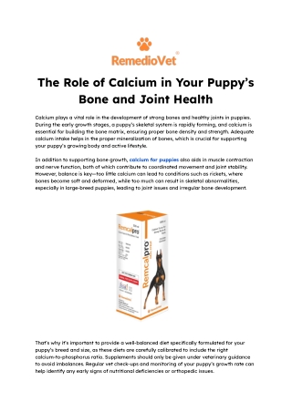 The Role of Calcium in Your Puppy’s Bone and Joint Health