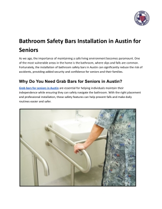 Bathroom Safety Bars Installation in Austin for Seniors