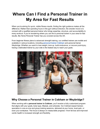 Where Can I Find a Personal Trainer in My Area for Fast Results