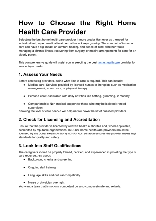 How to Choose the Right Home Health Care Provider