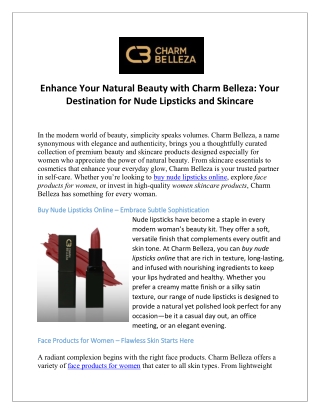 Enhance Your Natural Beauty with Charm Belleza Your Destination for Nude Lipsticks and Skincare