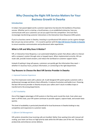 Why Choosing the Right IVR Service Matters for Your Business Growth in Dwarka