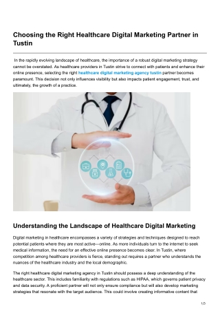 Choosing the Right Healthcare Digital Marketing Partner in Tustin